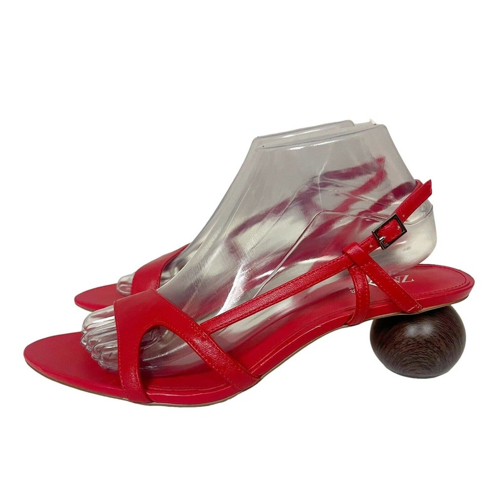 Zara Round Ball Heel Sandals Strappy Leather Slingback
